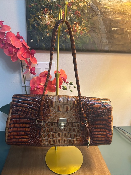 Brahmin Handbags - Brahmin Brown Croc-Embossed Leather Satchel with Top Straps